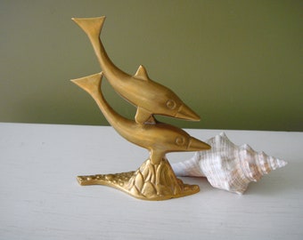 Vintage Brass Dolphin Figure - Brass Figurine - Beach House Decor