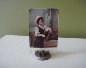 Vintage Lead Flower Frog - Metal Spiked Flower Holder - Pin Frog