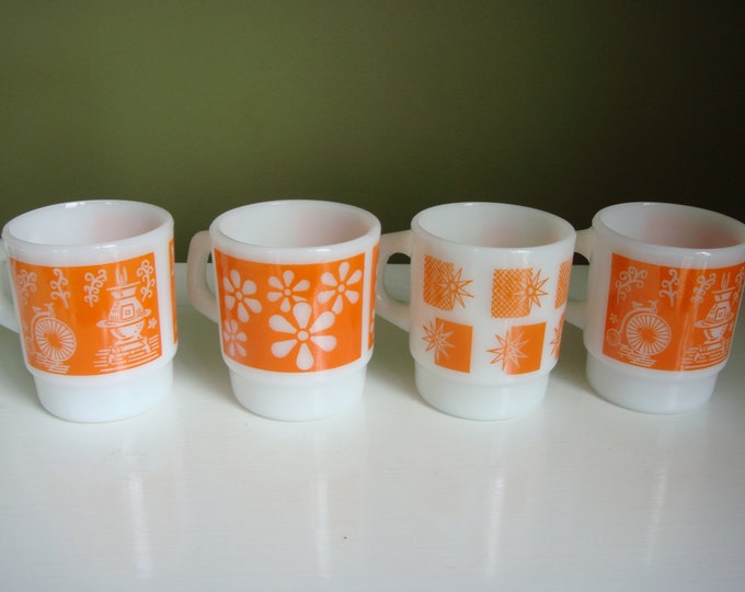 Vintage Fire King Mugs Set of 4 Mismatched Milk Glass W/ Etsy