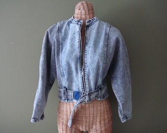 Vintage Women's Cimarron Acid Wash Denim Jacket - Size Medium - Cropped Jean Jacket