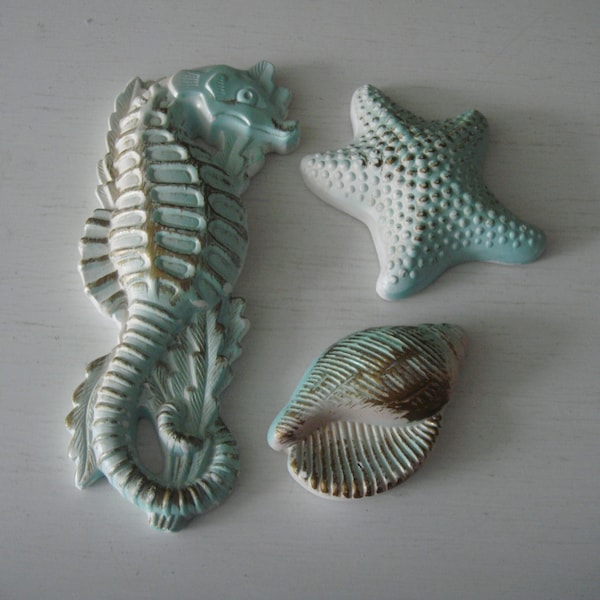 Vintage Chalkware Seahorse with Starfish and Shell - Miller Studios 1967