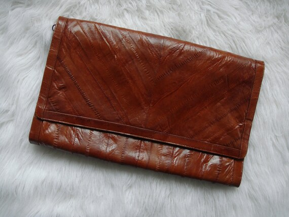 Vintage Eel Skin Clutch Purse - Large Genuine Eel