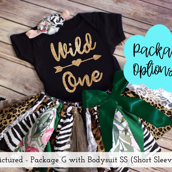 Wild One Animal Print Jungle Birthday Outfit // Optional Fabric Tutu Top Headband // Green Leopard Cheetah Zebra // Baby Toddler Girl