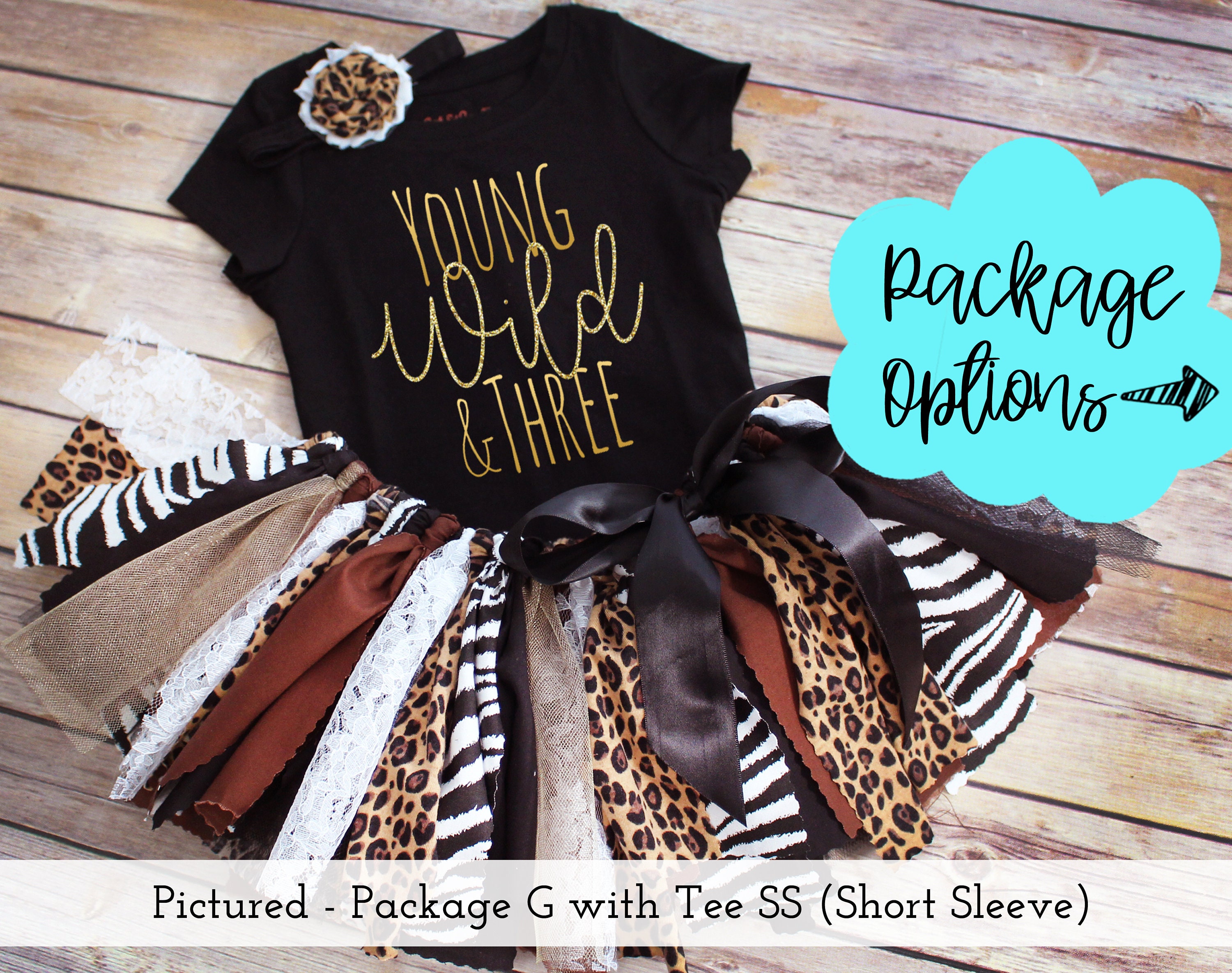 Young Wild and Three Animal Print Jungle Birthday Outfit // Optional …
