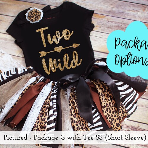 Two Wild Animal Print Jungle Birthday Outfit // Optional Fabric Tutu Top Headband // Arrow Heart Leopard Cheetah Zebra // Baby Toddler Girl