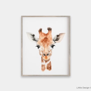 Safari Watercolor Nursery Decor - Gender-Neutral Baby Nursery - Printable Wall Art - Wild Baby Giraffe - Neutral Tones - Safari Print