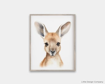 Watercolor Baby Kangaroo Nursery Print, Safari Animal Wall Art (Digital Download)