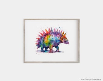 Watercolor Stegosaurus Print: Bold Dinosaur Kids Room Decor (Digital Download)