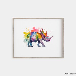 Bold Dinosaur Watercolor Kids Room Decor - Printable Wall Art - Triceratops - Prehistoric Theme - Dinosaur Print - Colorful Tones
