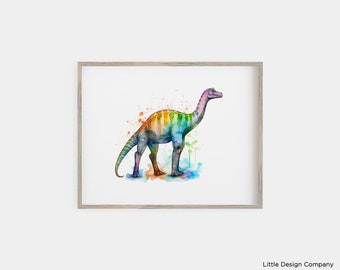 Watercolor Brontosaurus Print: Bold Dinosaur Kids Room Decor (Digital Download)