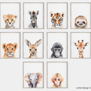 Safari Watercolor Nursery Decor - Gender-Neutral Baby Nursery - Printable Wall Art - Wild Animals - Neutral Tones - Safari Print Set
