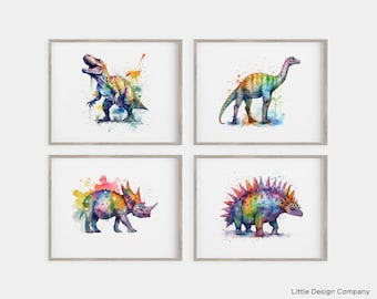 Watercolor Dinosaur Prints: Kids Room Decor, Set of 4 (Digital Download)