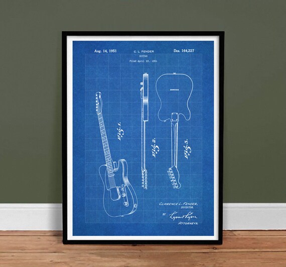 FENDER STRATOCASTER GUITAR POSTER Blackboard 1956 Patent Print 18x24/" unframed