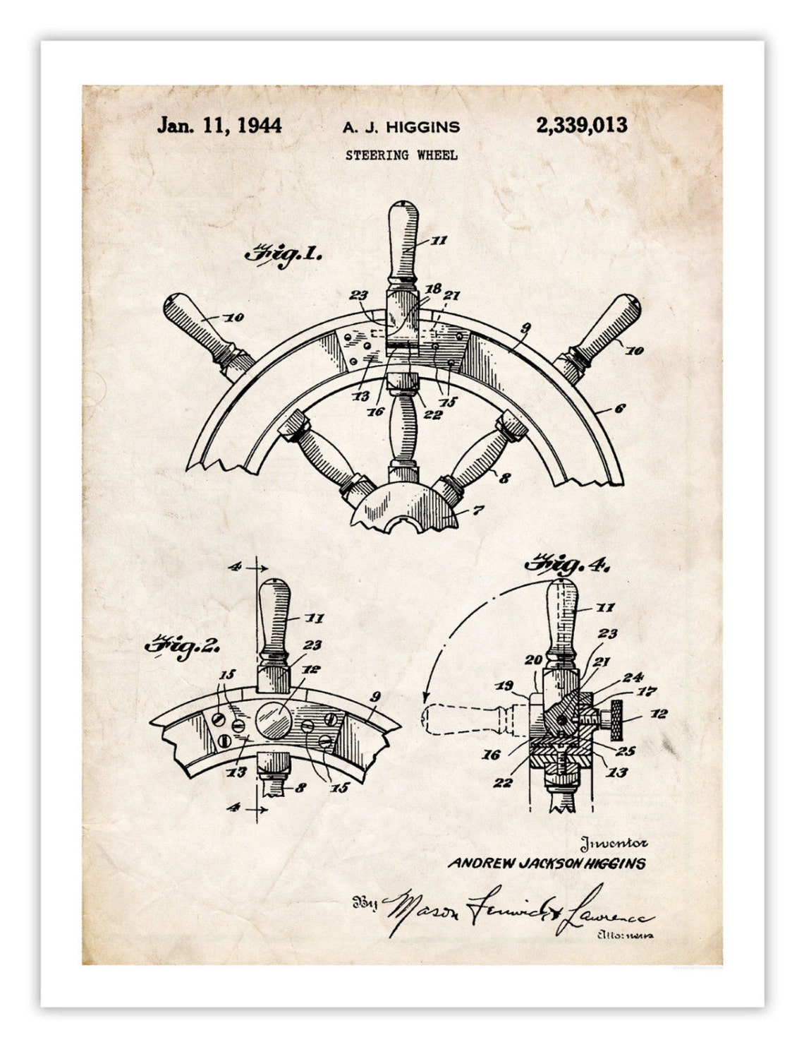 SHIP STEERING WHEEL invention Poster 18x24 Handmade Etsy