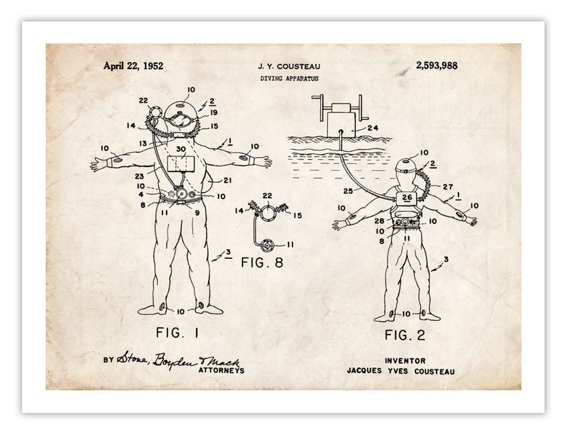 DIVING SUIT INVENTION Poster 18x24 Handmade Giclée Etsy