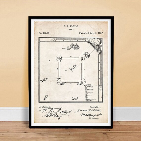 Baseball Board Game Invention Poster 18x24 Handmade Etsy