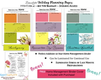 Holiday Planning Pages - Christian Homemaker - Homeschooling - Home Management Binder- Chore Charts - To Do Lists - Holiday Gift Food Plan