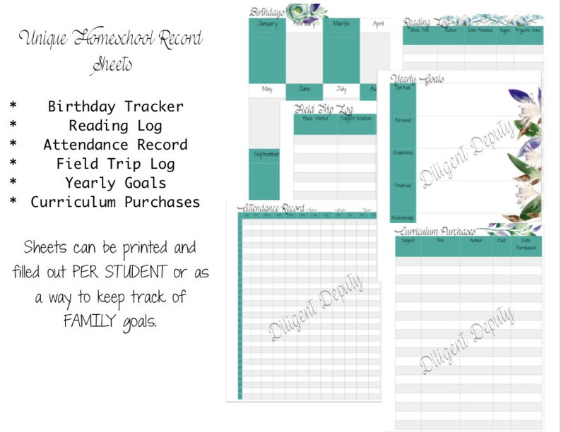 Customizable Christian Homeschool Planner Download Printable TEAL Floral image 2