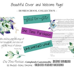 Customizable Christian Homeschool Planner Download Printable TEAL Floral image 3