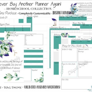 Customizable Christian Homeschool Planner Download Printable TEAL Floral image 1