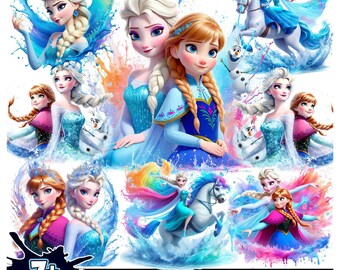 Frozen PNG Cliparts Bundle, Frozen PNG Cartoon Cliparts for Sublimation, Frozen Movie Themed Clip Arts Collection