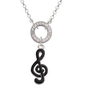 Black Music Note Necklace, Custom Engraved Infinity Ring Necklace, Enamel Music Charm Necklace, Personalized Music Necklace