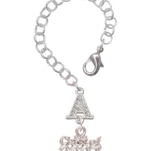 May include: A silver-toned charm bracelet featuring a lobster claw clasp and a circular link chain. The charm includes a capital letter A encrusted with clear rhinestones, hanging above a silver-toned pendant with the text Class of 2027.