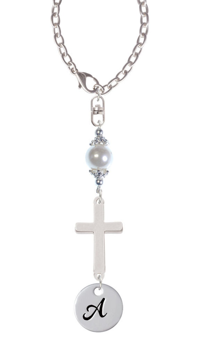 Rearview Mirror Car Charm Large Cross With Glass Pearl and Etsy