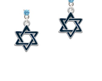 Blue Star of David Earrings, Dangle Crystal Earrings,Silver Plated Jewish Charm Earrings, Gifts Select Color: Clear, Pink, Etc ESCP-C1243