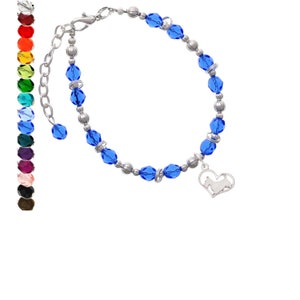 Dog Charm Bracelet, Silver tone Scottie Dog Silhouette Heart Beaded Bracelet, 7-8.5 Inches - Select Color, Scottish Terrier