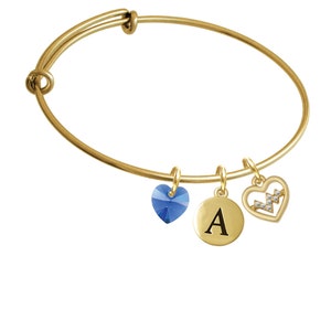 Heartbeat Bracelet - Crystal Heartbeat Charm Bangle Bracelet - Initial & Crystal Heart - Gold Tone Heartbeat Jewelry, Initial Bracelet,C5461