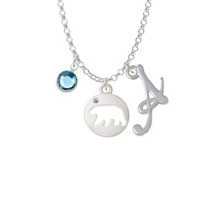 Cutout Disc Bear Charm Necklace - Personalized Initial Jewelry with Crystal - Bravery, Courage, Bear Jewelry NC-Channel-C6091-SmGelato-F2301