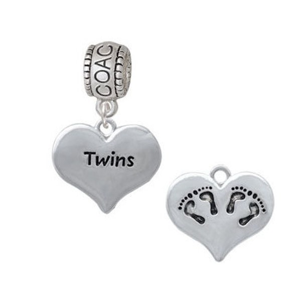 BH-C4145- FamilyBead - Twins Heart with Two Pair of Baby Feet Charm Bead