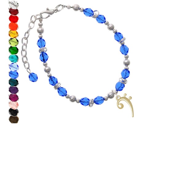 Bass Clef Charm Bracelet, Bass Clef Beaded Bracelet, 7-8.5