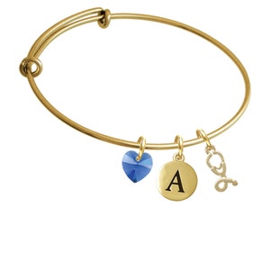 Stethoscope Charm Bangle Bracelet - Pebble Initial & Crystal Heart - Gold Tone Paramedics, EMTs, Nurses, Doctors, BR-C5821-SwH-PebI-F2084-GP