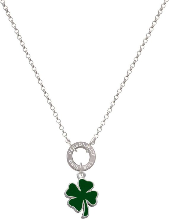 ★ROSEMONT★ Silver Green Epoxy Clover Necklace RA24B21J Green Lucky Four Leaf Clover Necklace, Custom Engraved