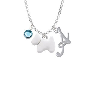 White Westie Dog Charm Necklace - Personalized Initial Jewelry with Crystal - West Highland White Terrier