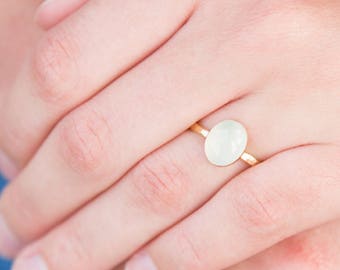 Gold Filled Thick Oval Gemstone Stacking Ring (Simple Labradorite Aqua Chalcedony Opal Moonstone Hammered  Gifts for Her Under 50)