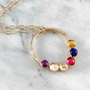 birthstone necklace, birthstone jewelry for mom, family necklace, personalized jewelry, circle necklace, bar necklace, silver rose gold