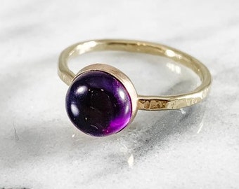 Amethyst Thick Gemstone Ring - ONE RING (Gold Rose Gold Sterling Silver February Purple Birthstone Stacking Ring Gifts for her Under 50)