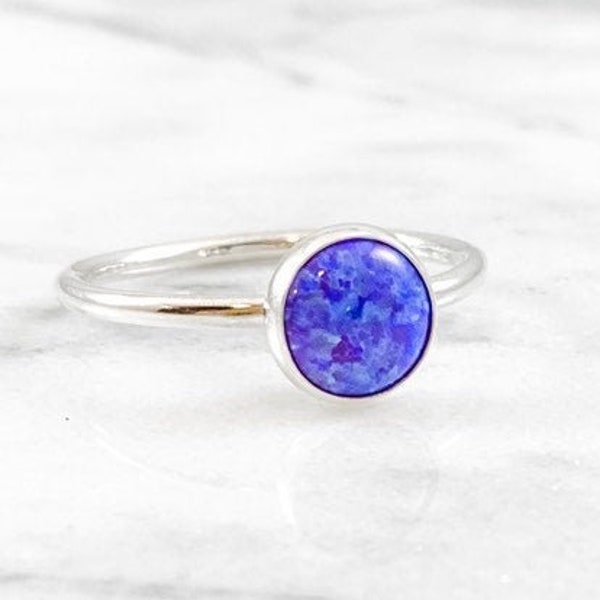 Purple Opal Thick Gemstone Ring - ONE RING (Gold Rose Gold Silver October Birthstone Stacking Ring Bridesmaid Wedding Gift for her under 50)
