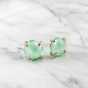 Cushion Cut Gemstone Stud Prong Earrings (Gold Sterling Silver Rose Chalcedony Chrysoprase Moonstone Bridal Party Bridesmaid Wedding Gift)