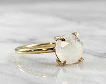 Rainbow Moonstone Rose Cut Gemstone Prong or Bezel Ring (Gold Rose Gold Sterling Silver June Birthstone Stacking  Gifts For Her Under 50)