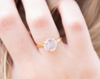 Rainbow Moonstone Cushion Cut Alternative Engagement Wedding Prong Setting Ring (Gold Sterling Silver Rose Gold June Birthstone )