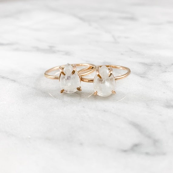Rainbow Moonstone Pear Ring: Gold Filled or Sterling Silver