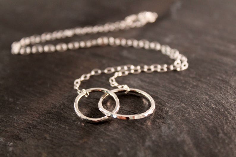 Thick Hammered Double Circle Link Necklace gold Sterling Etsy