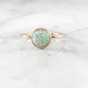 Teal Opal Thick Gemstone Ring - ONE RING (Gold Rose Gold Silver October Birthstone Stacking Ring Bridesmaid Wedding Gift for her under 50)