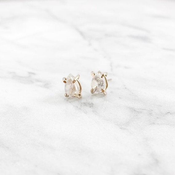 Rainbow Moonstone Pear Stud Earrings: Sterling Silver, Gold, Rose Gold