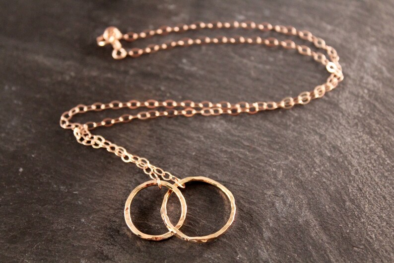 Thick Hammered Double Circle Link Necklace gold Sterling Etsy