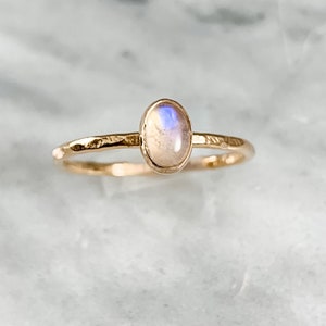 Rainbow Moonstone Oval Bezel Setting Ring (Gold Sterling Silver Rose Gold Alternative Engagement Ring Bridal Party Gift) )